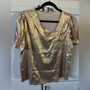 Gold Metallic Top with an Asymmetrical Neckline NWOT